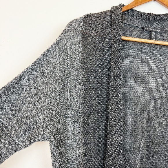 Eileen Fisher Linen Knit Cardigan Womens Small Two-Tone Gray Lagenlook Minimal - Picture 4 of 10